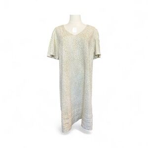 🆕 🤎🤍 NWT NICOLE MILLER Beige & White Geometric Animal Print Shift Dress | Sz L